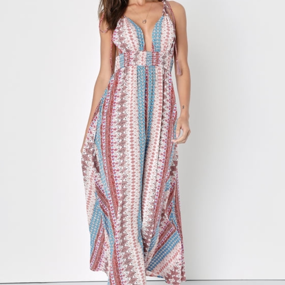 Lulu's Pink and Blue Sleeveless Maxi Dress